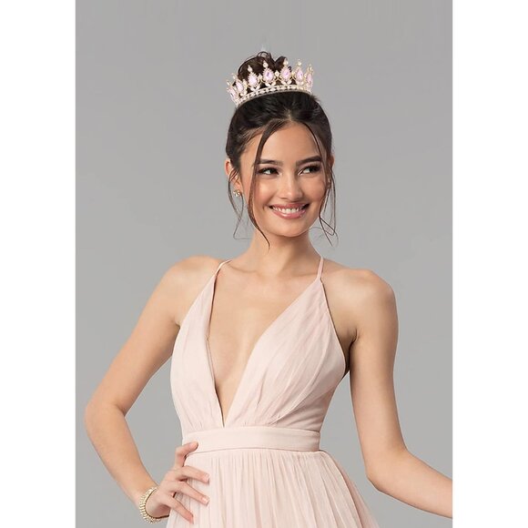 Gold Queen Tiara Baroque Vintage Crown Females Small Bridal Bridal Party - Picture 2 of 7